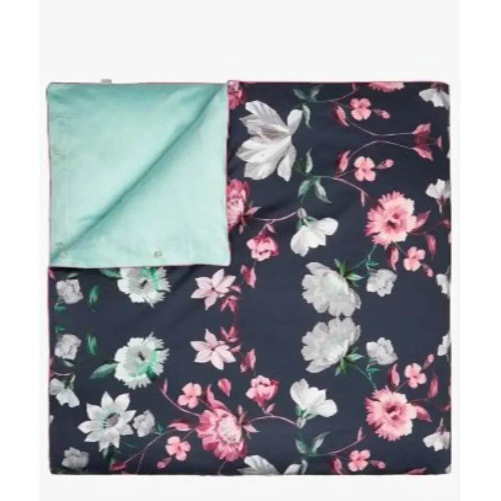 Ted Baker London Blue Pink Floral Rhubarb Duvet Cover & Shams Set Sz Queen New